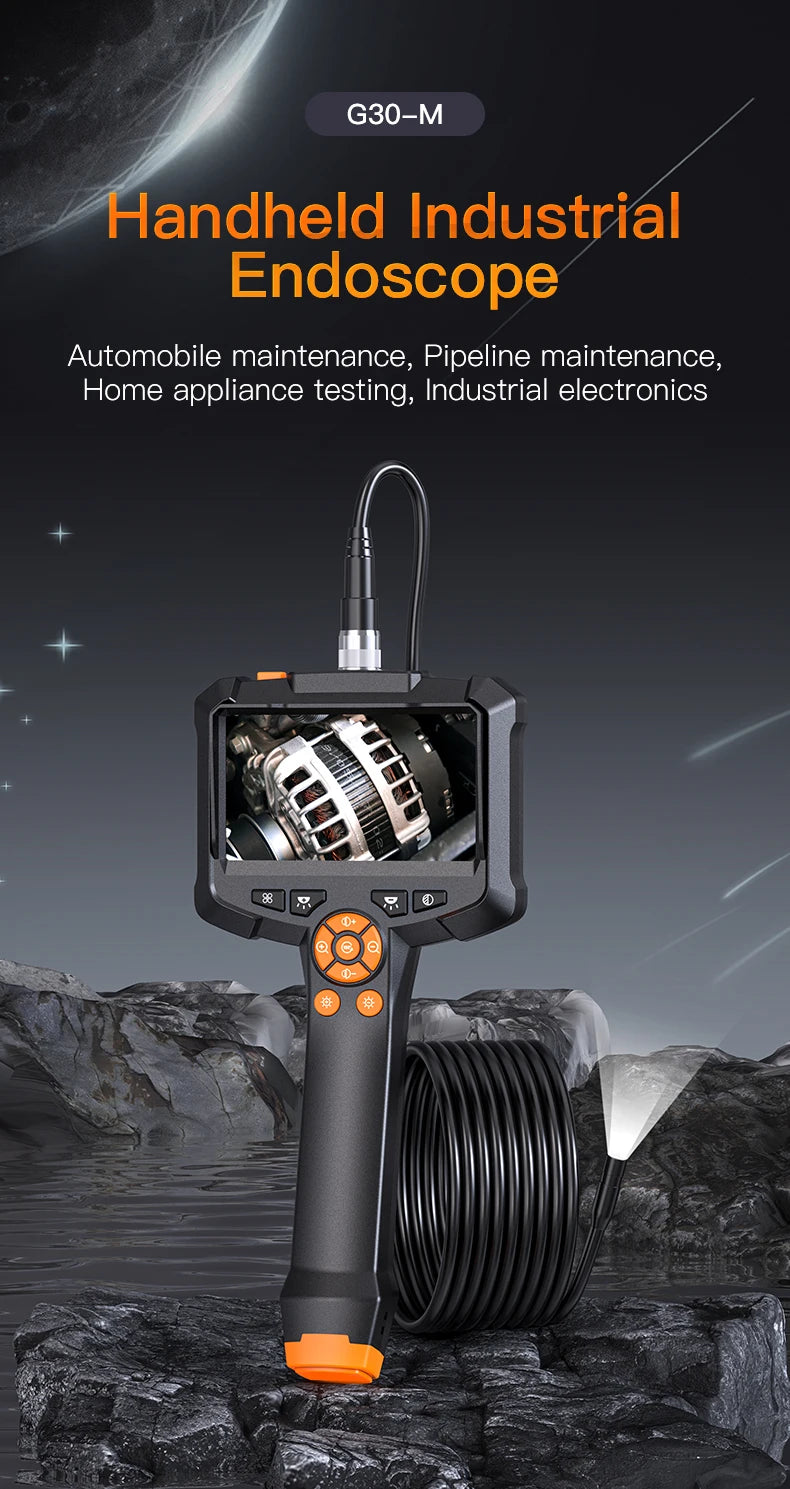 4.3" Dual Lens 1080P HD Industrial Endoscope Camera | Waterproof Car & Sewer Borescope with LED