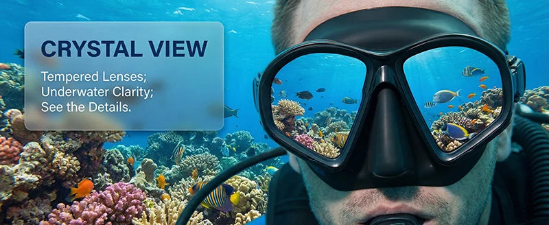 Low Volume Freedive Mask & Snorkel Set with Camera Mount - Tempered Glass Black