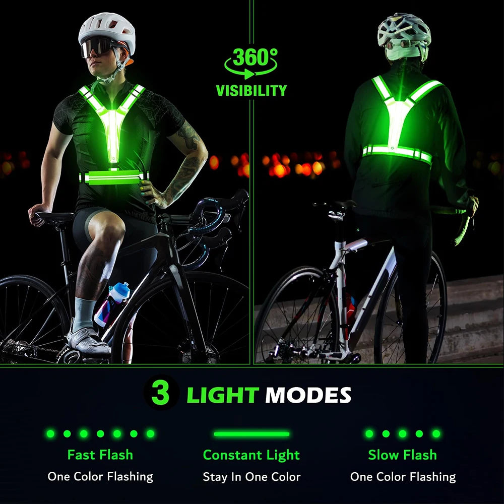 Vabena LED Reflective Running Vest - USB Rechargeable & Waterproof Phone Pouch