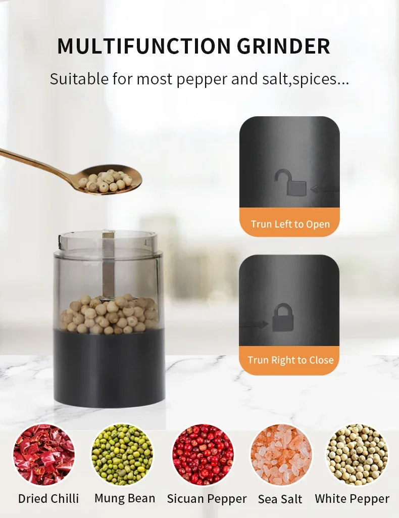 USB Rechargeable Electric Salt & Pepper Grinder - Adjustable Coarseness Mill