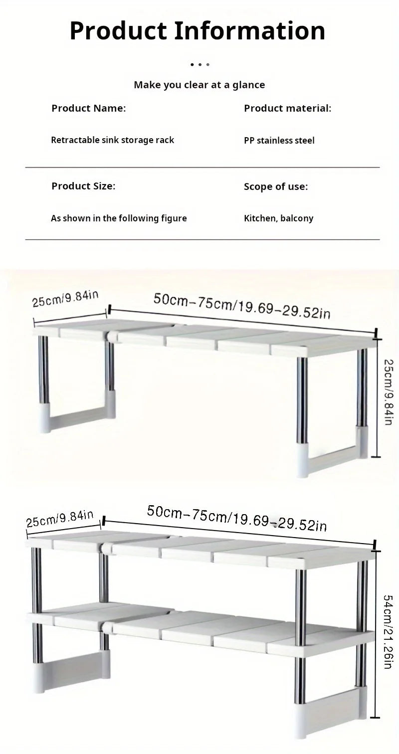 Adjustable Under Sink Storage Rack | Expandable Kitchen & Bathroom Organizer
