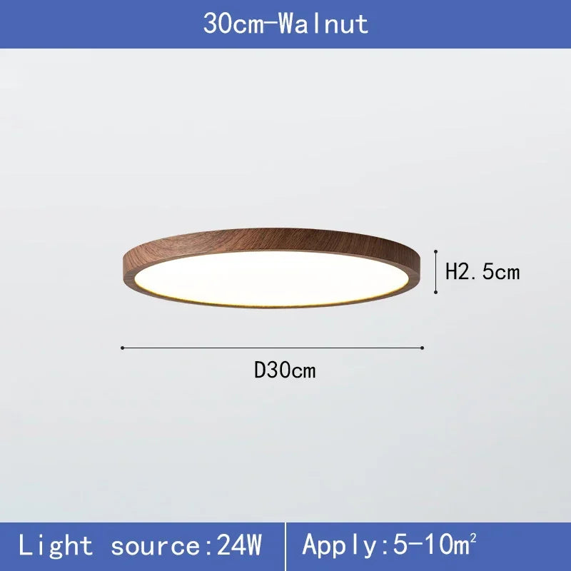 Modern Circular LED Ceiling Light - Ultrathin Wood Grain Walnut Decorative