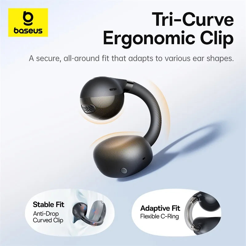 Baseus BC1 Open Ear Clip Earbuds - Wireless Bluetooth 6.0 Sports Headphones with 4-Mics & Super Bass IP55