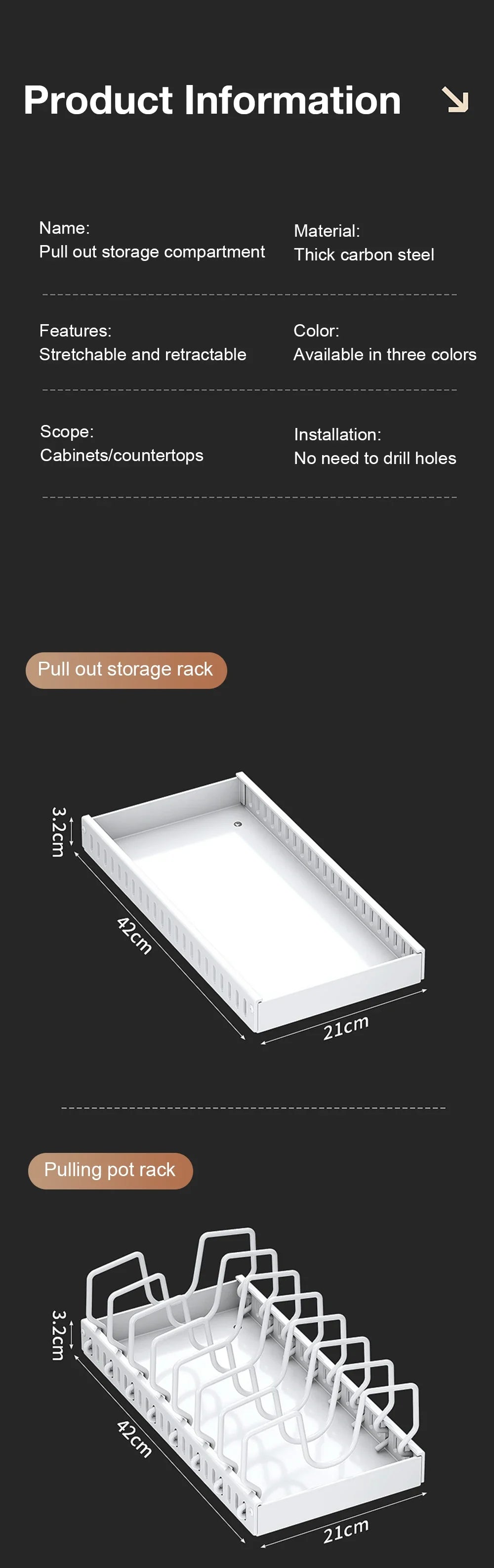 Kitchen Multifunctional Pull-Out Organizer for Pots, Pans, Lids, Spices & Dishes