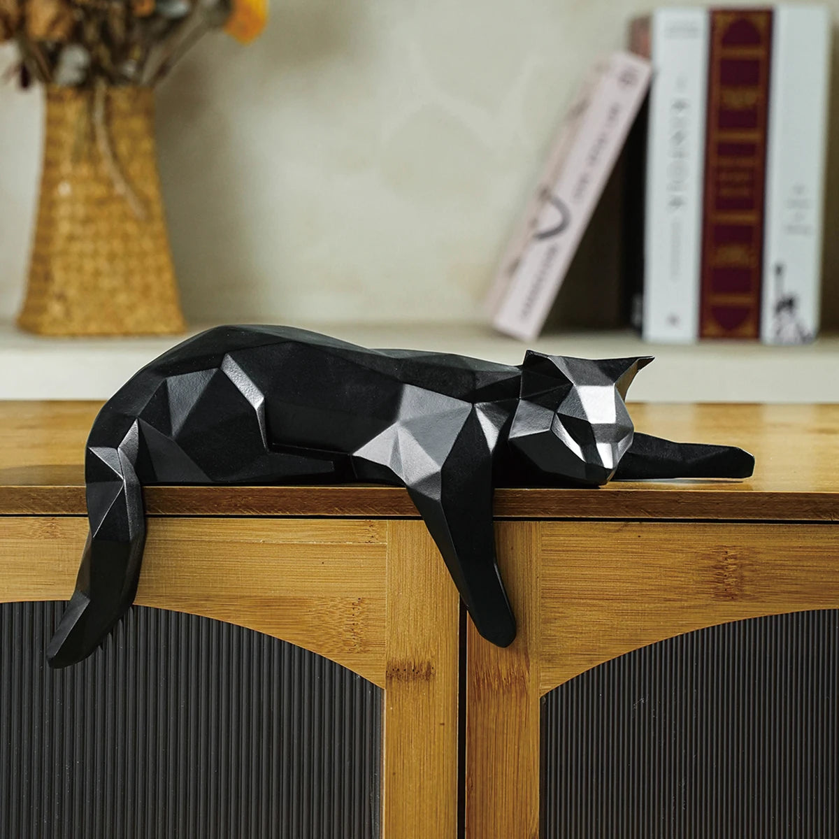 Geometric White & Black Cat Statue | Modern Room Decor