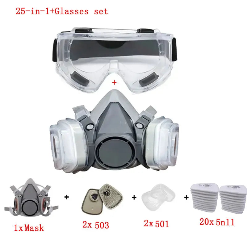 Vabena 6200 Half Face Respirator Mask Kit with 5N11 Filters & Safety Goggles