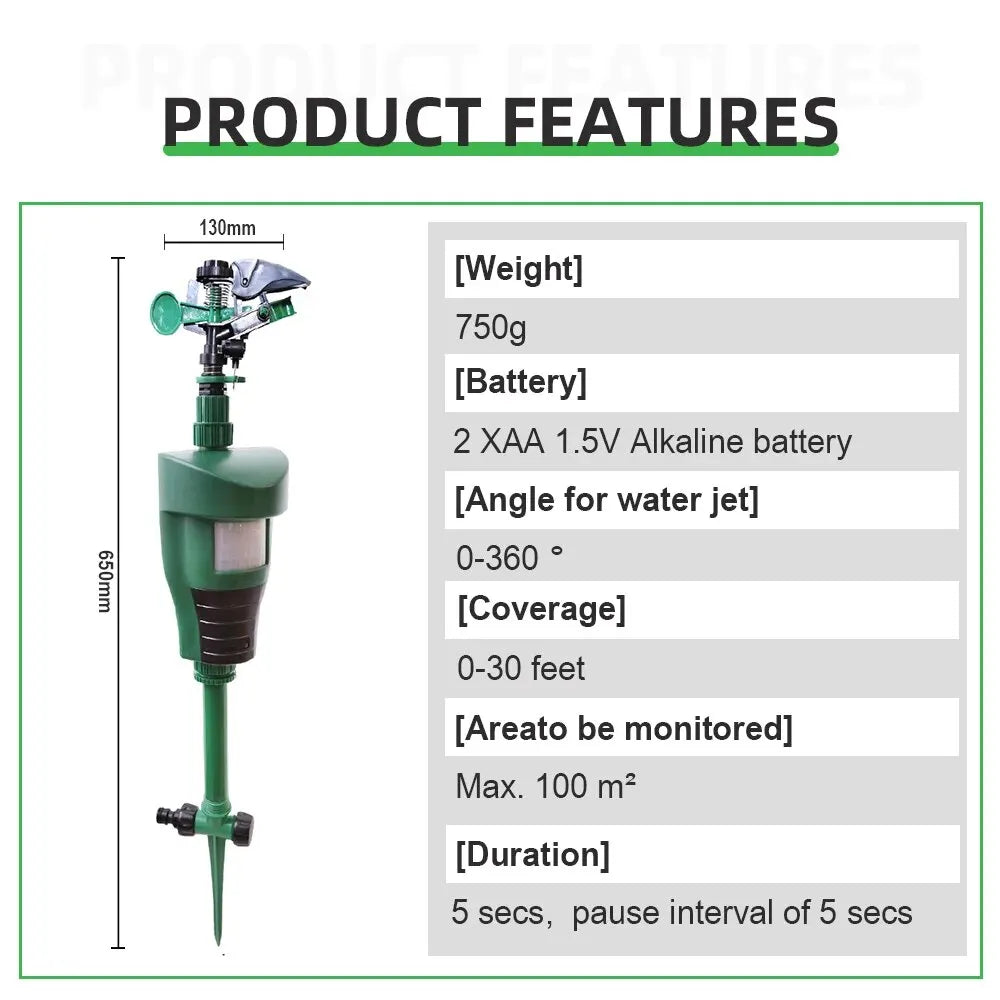 Motion Sprinkler Animal Deterrent - Garden Pest Control Jet Spray