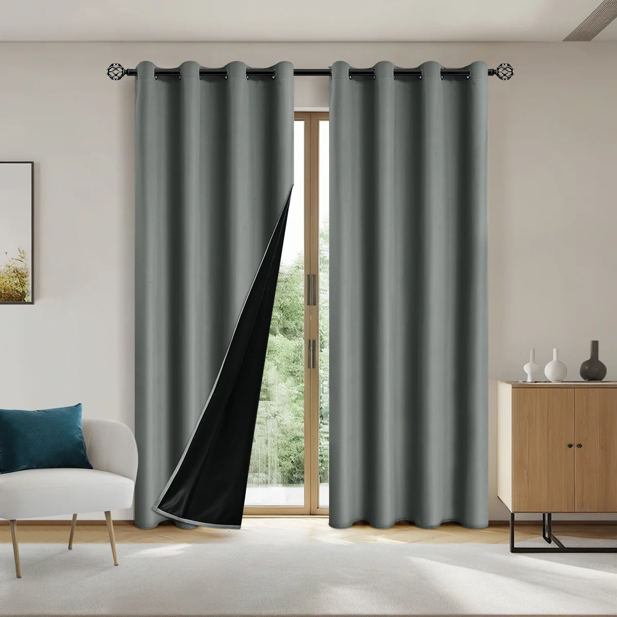 1panel Solid 100% Blackout Curtains with Grommets - Total Privacy Drapes