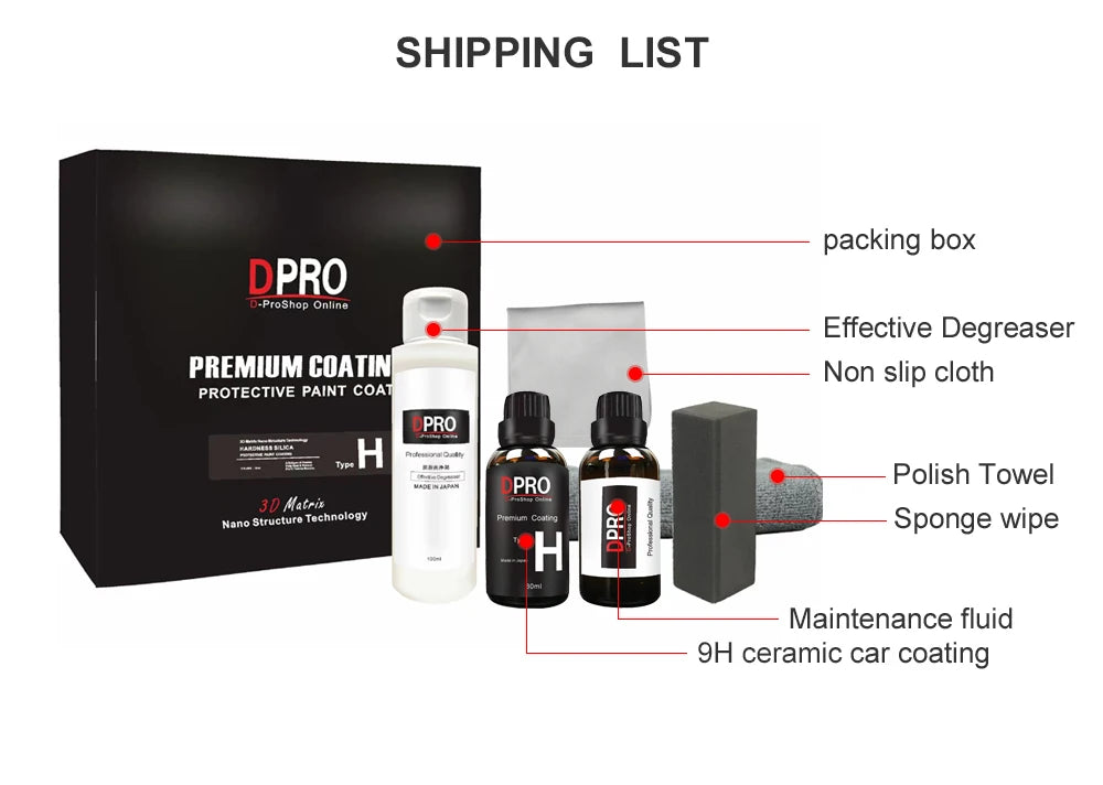 Dpro 9H Ceramic Car Coating Kit - Liquid Glass Nano Paint Protection