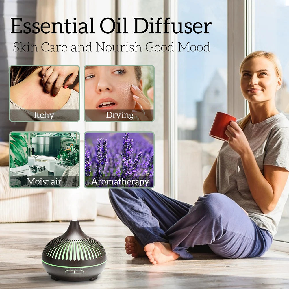 Wood Grain Aromatherapy Diffuser with Remote - Essential Oil Mist