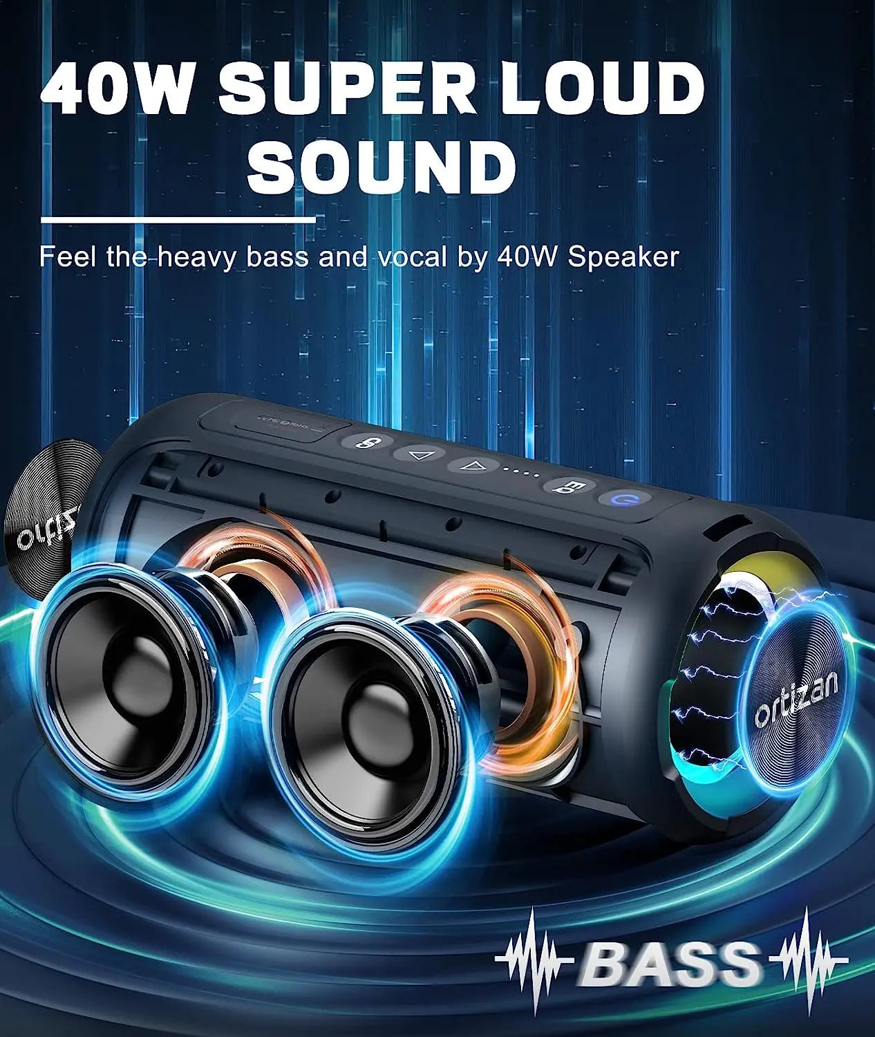 Ortizan 40W Enhanced Bass IP7 Waterproof Outdoor Bluetooth Speaker