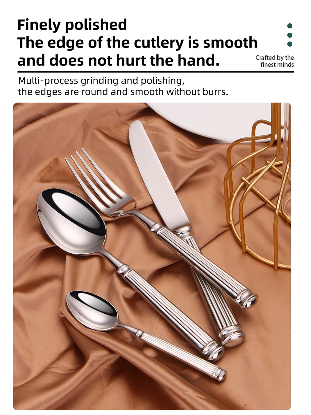 Elegant Silver Striped Cutlery Set - Premium 304 Stainless Steel Tableware