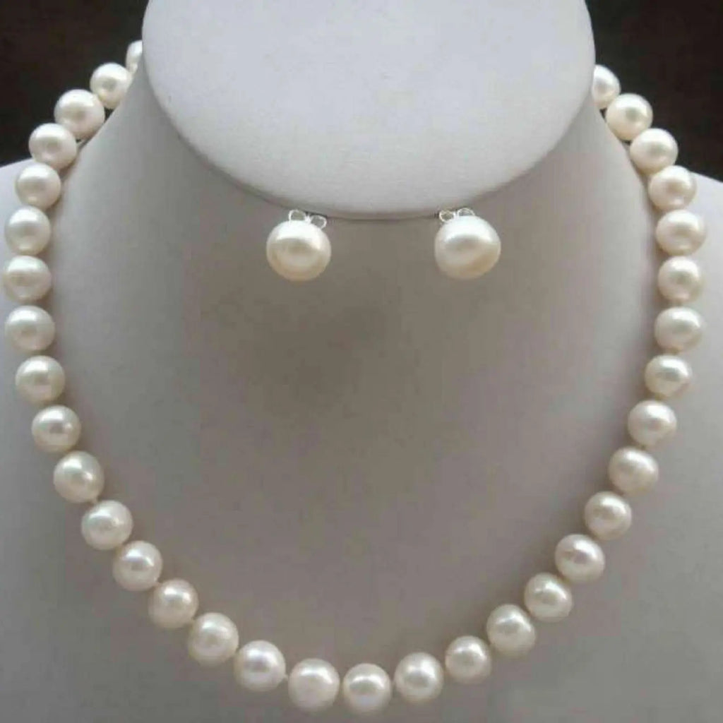 AAA Akoya White Pearl Necklace & Earring Set 14K Gold