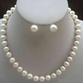 AAA Akoya White Pearl Necklace & Earring Set 14K Gold