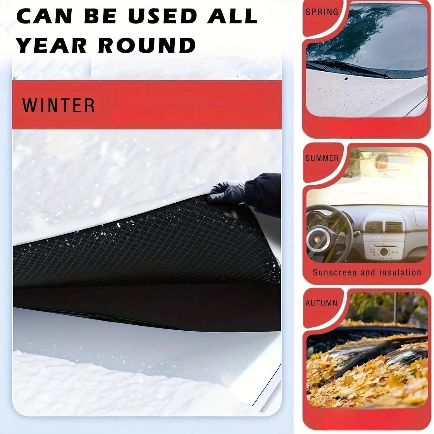 Vabena Car Windshield Snow Cover - All-Season 3 Window Sun Blocker