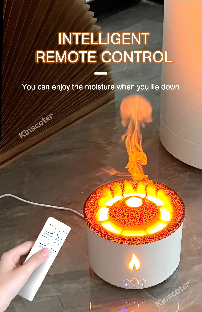 KINSCOTER Volcano Flame & Jellyfish Aroma Diffuser - 360ml Essential Oil Humidifier