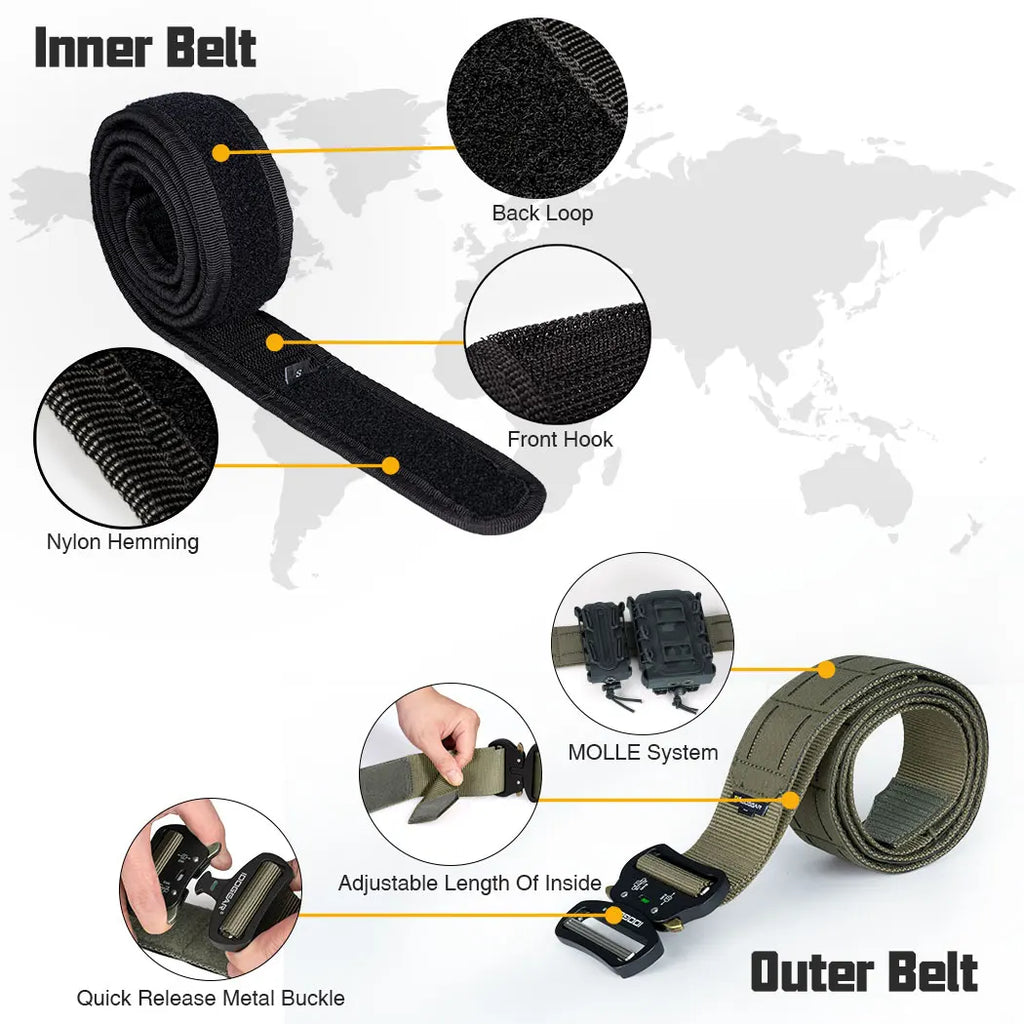IDOGEAR 2-Inch Tactical Belt with Quick Release Buckle & MOLLE Laser Cut