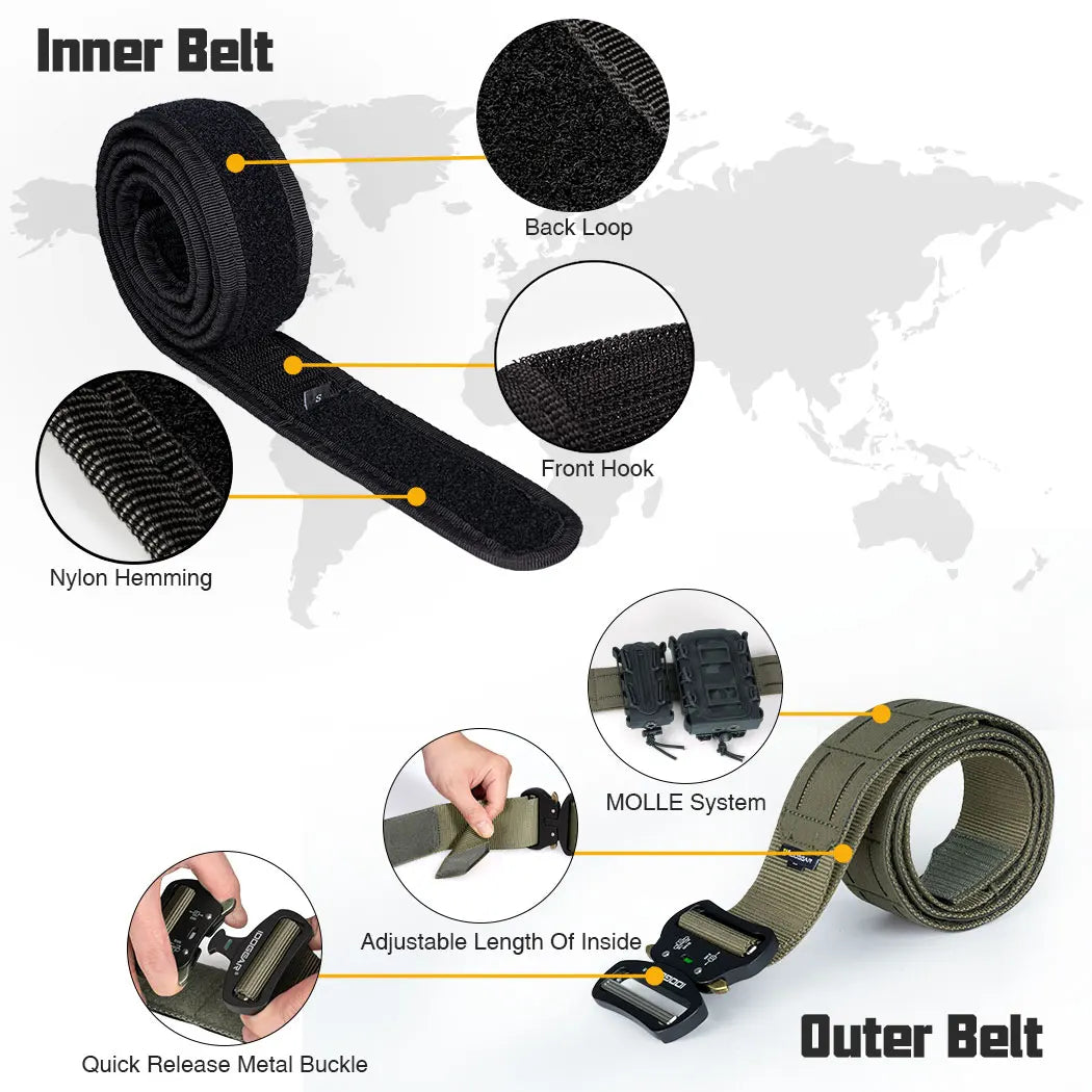 IDOGEAR 2-Inch Tactical Belt with Quick Release Buckle & MOLLE Laser Cut