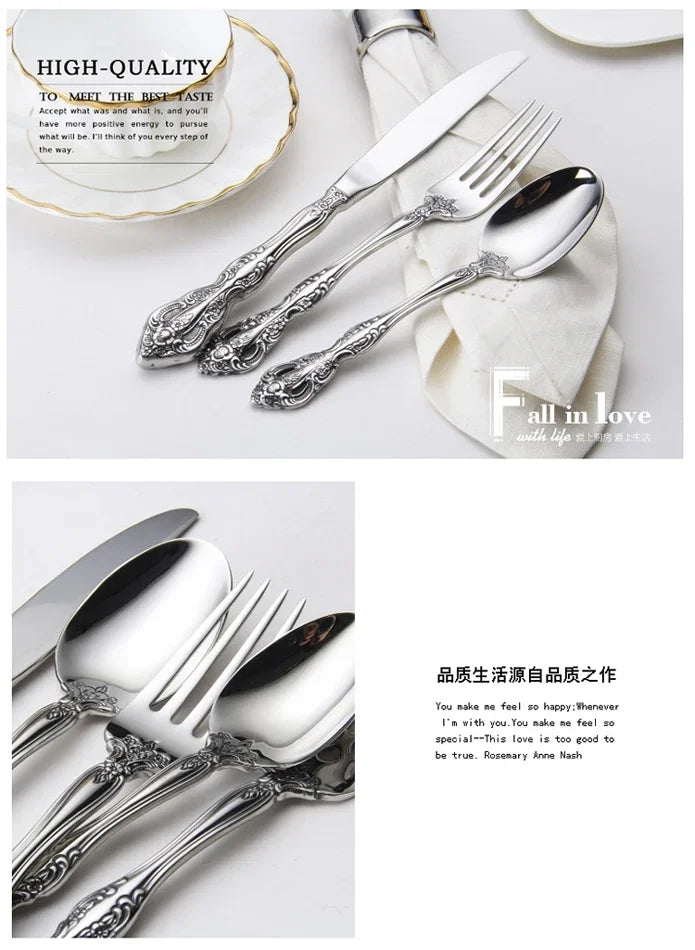 Luxury Retro Gold Silverware Set | 5-Piece 304 Stainless Steel Cutlery