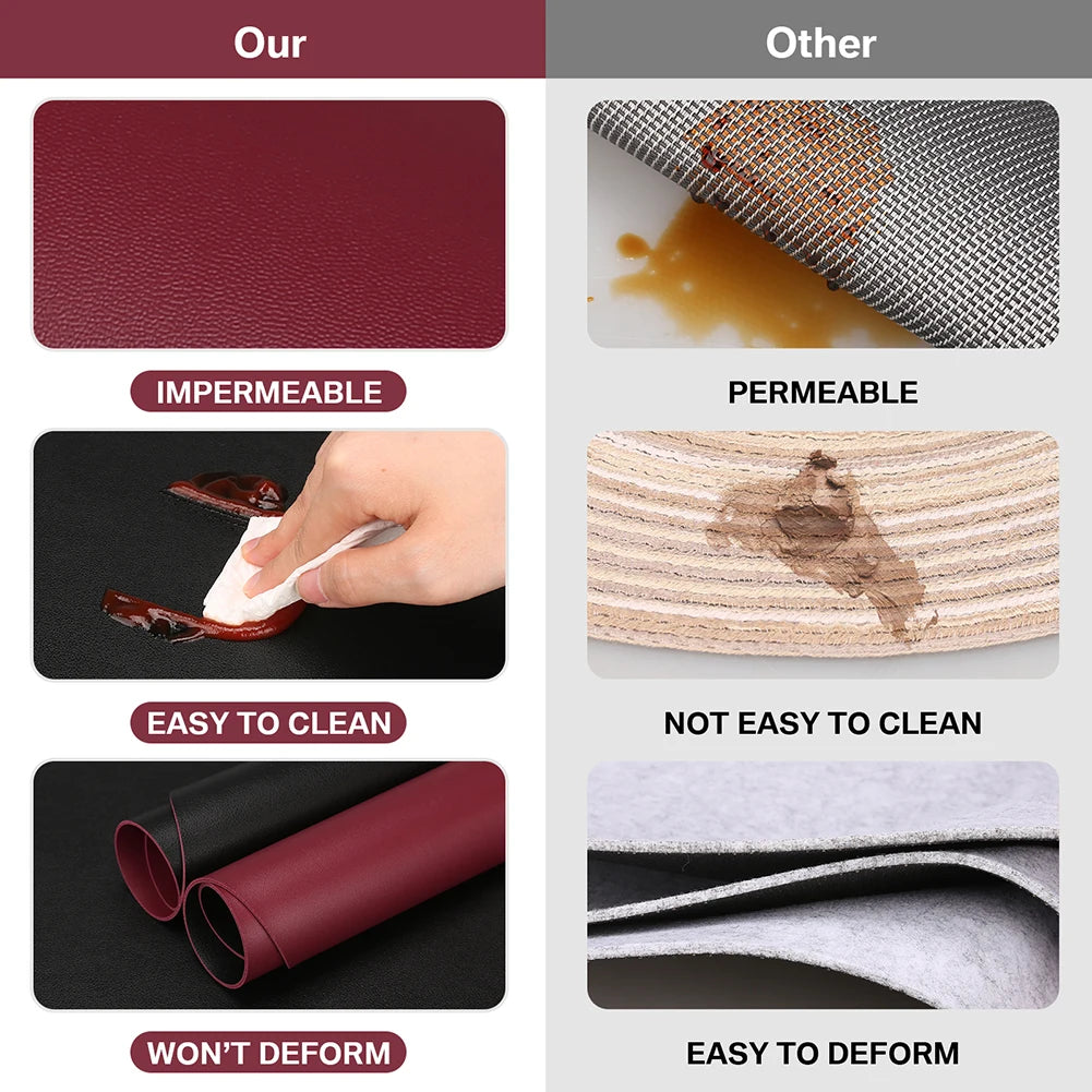 Modern Irregular PU Leather Placemats - Waterproof & Reversible Dining Table Mats