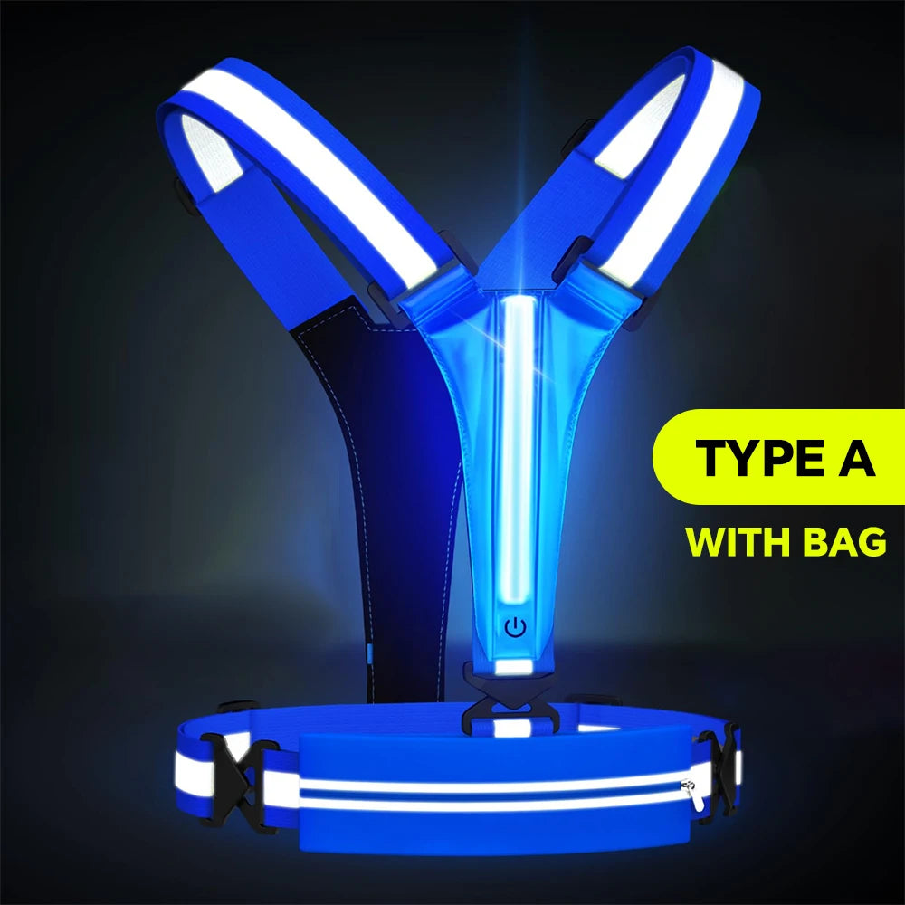 Vabena LED Reflective Running Vest - USB Rechargeable & Waterproof Phone Pouch