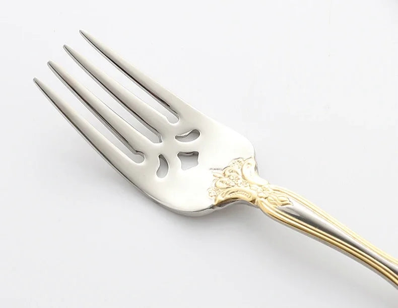Luxury Retro Gold Silverware Set | 5-Piece 304 Stainless Steel Cutlery