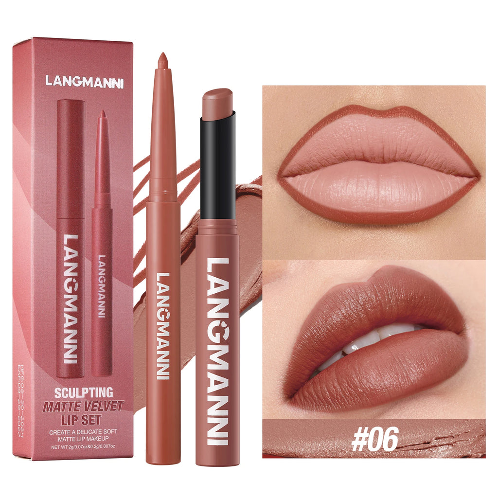 Vabena Waterproof 2-in-1 Lip Liner & Lipstick Set - No Smudge, No Fade