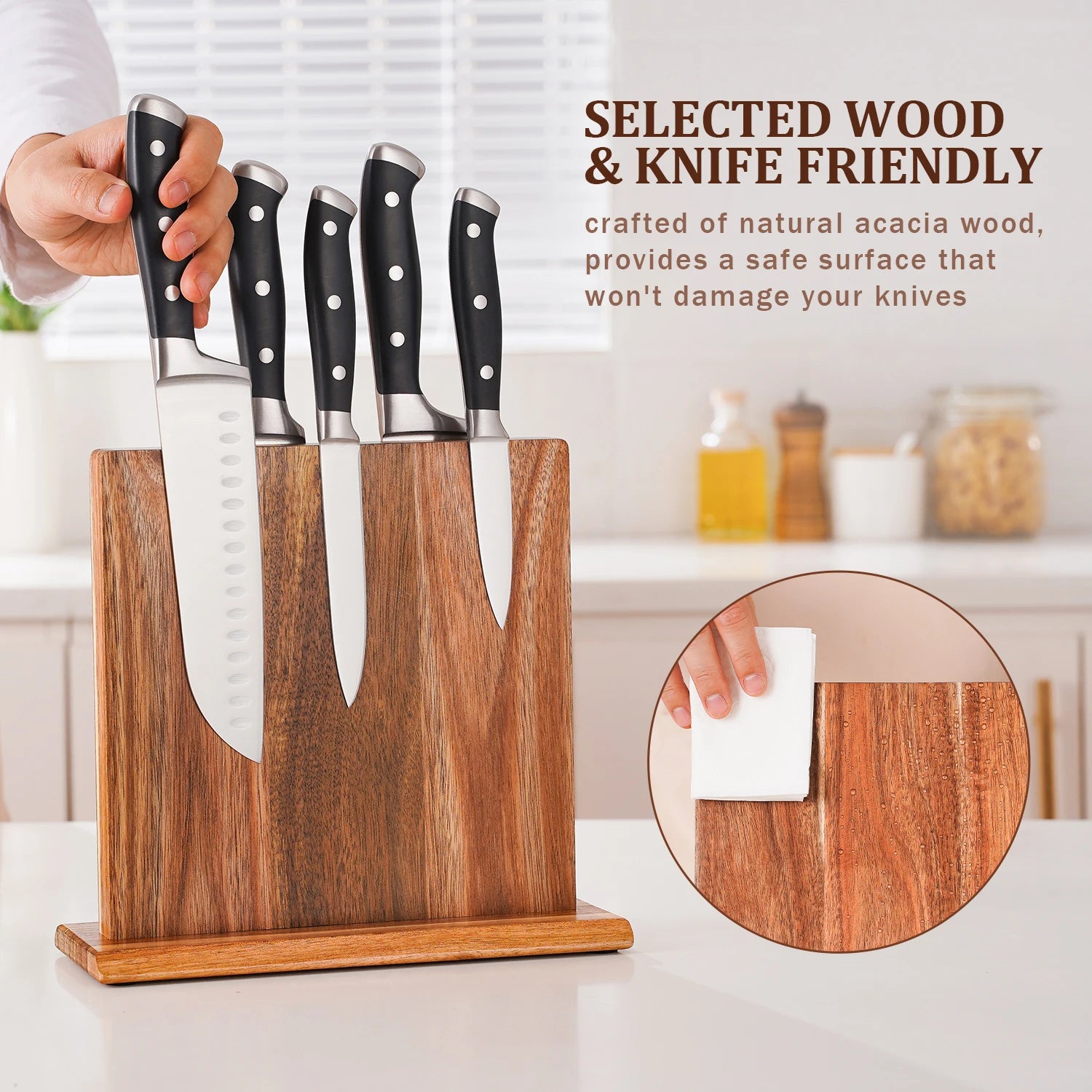 Premium Acacia Magnetic Knife Block - Organize & Display