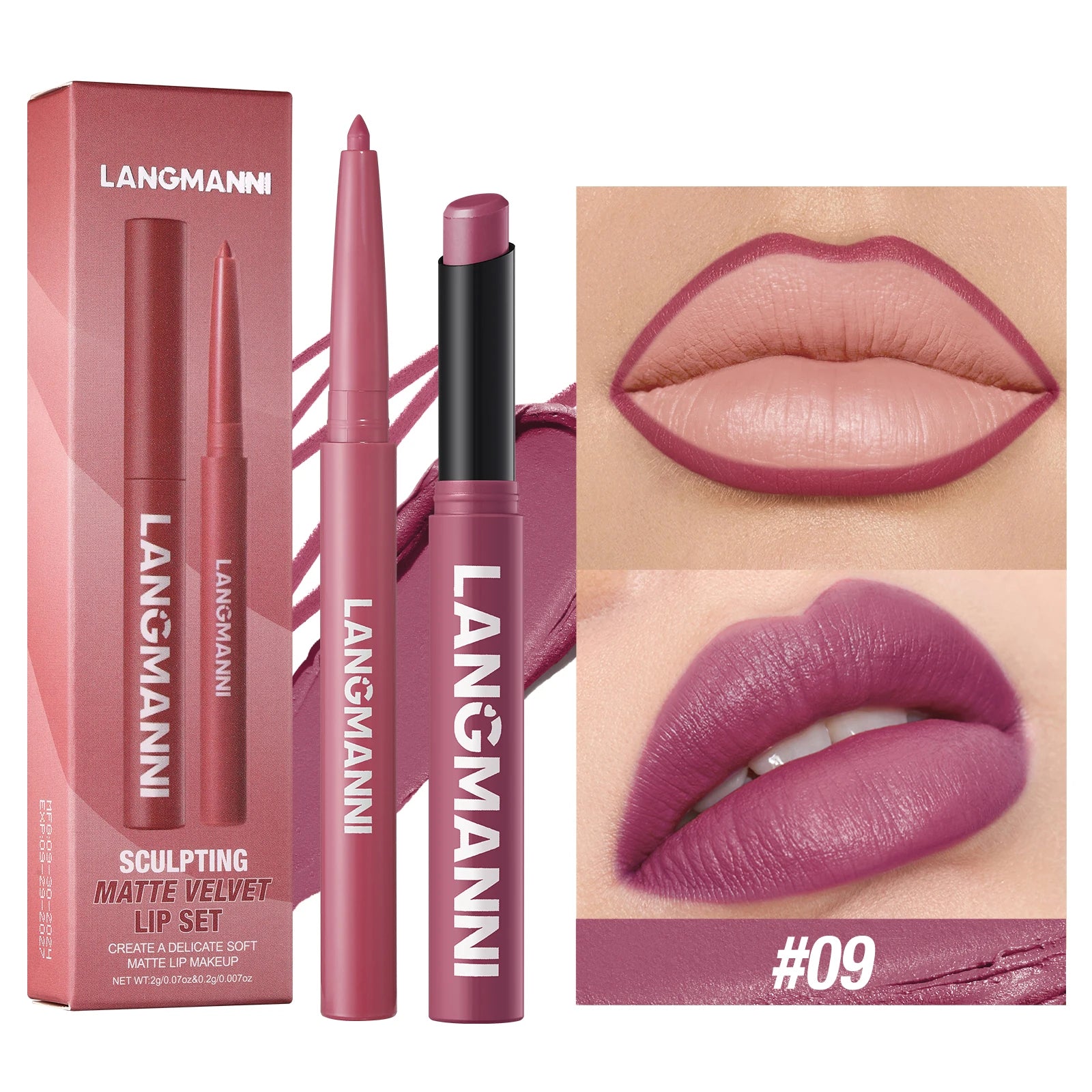 Vabena Waterproof 2-in-1 Lip Liner & Lipstick Set - No Smudge, No Fade