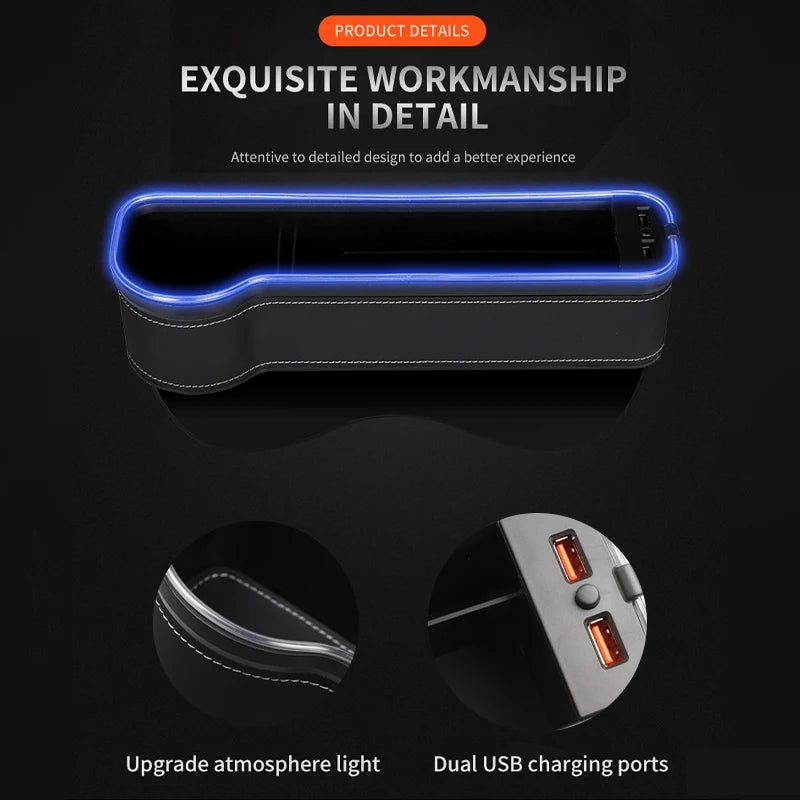 Car Seat Gap Filler & Organizer with LED & Dual USB