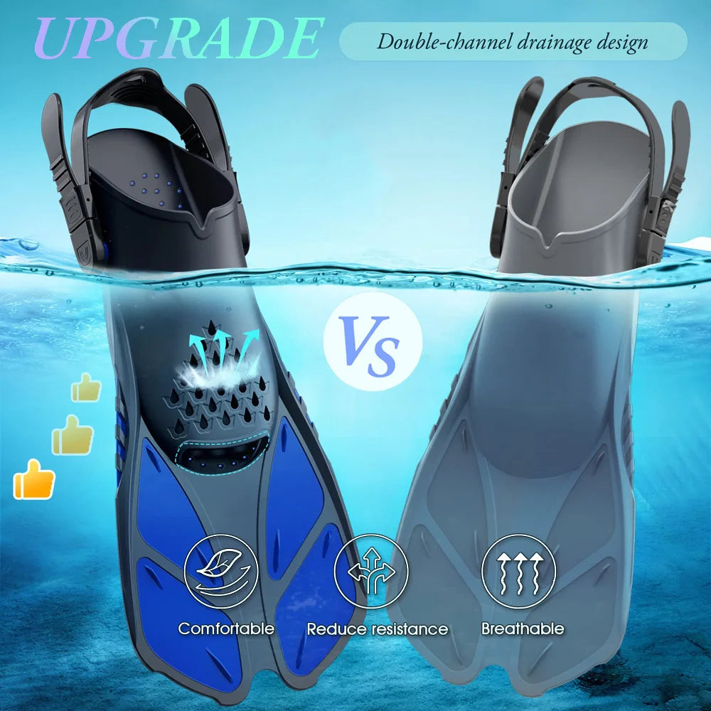 Snorkel Fins Adjustable Open Heel Travel Size Silicone Flippers