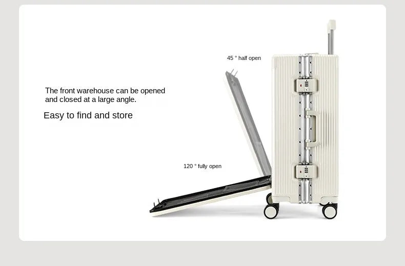 Vabena Front Opening USB Charging Aluminum Carry-on Suitcase
