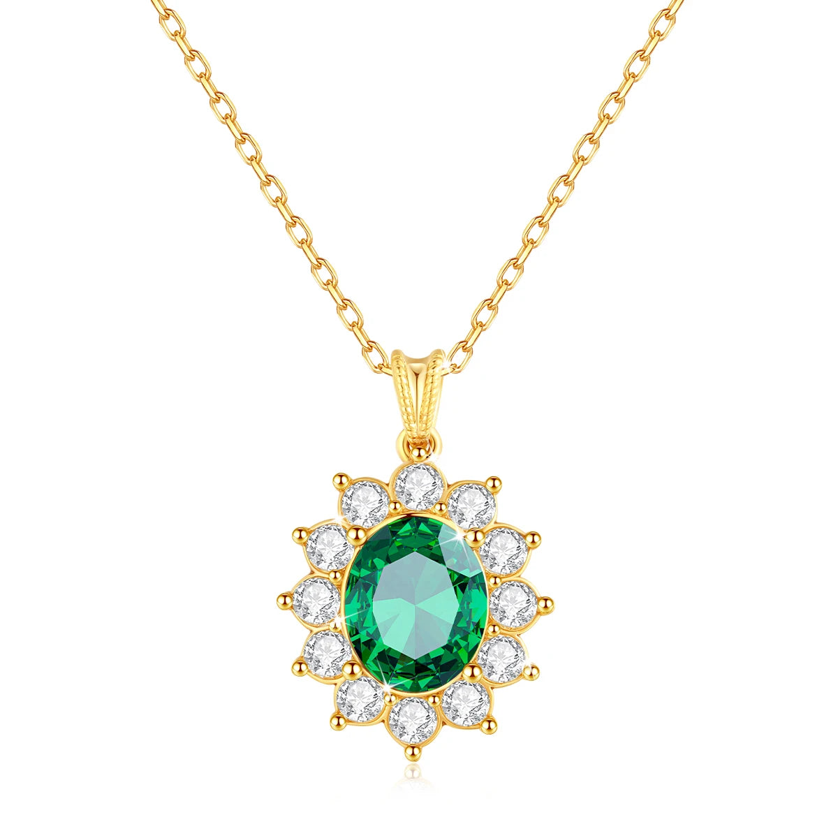 Luxury 18K Gold Emerald Necklace | Princess Diana Inspired Fine Jewelry - Vabena