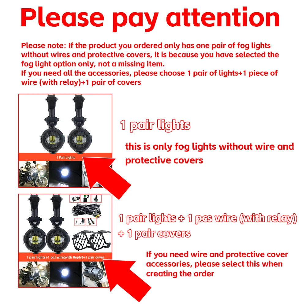 High-Performance Auxiliary LED Fog Lights for BMW R1200GS F800GS K1600 & Universal Motorcycles | 40W 6000K