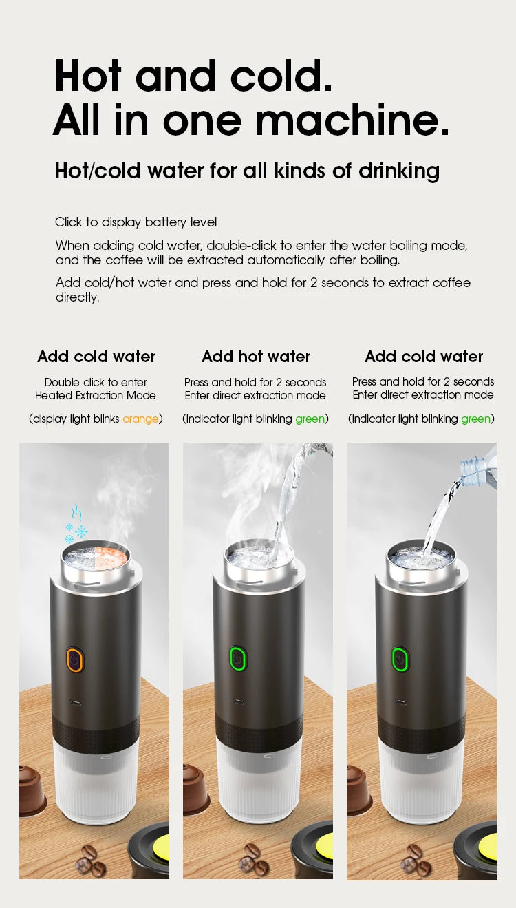DENOKIN Wireless Portable Espresso Machine for Car - On-the-Go Coffee Maker