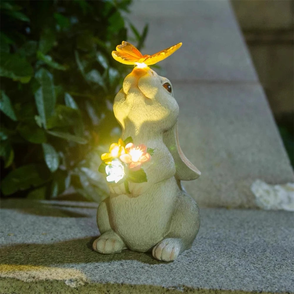 Enchanting Solar Bunny Garden Statue with LED Butterfly Light