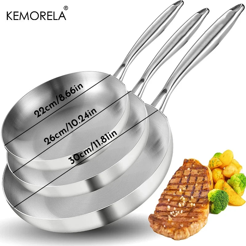 Vabena 5-Ply Stainless Steel Frying Pan - 22-28CM Non-Stick Wok
