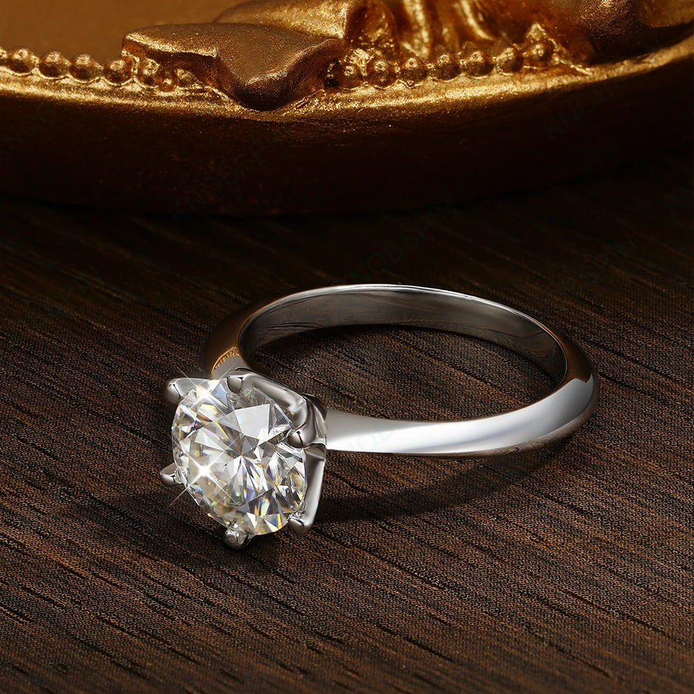 D VVS Moissanite Solitaire Ring - Brilliant 6-Prong Engagement & Promise