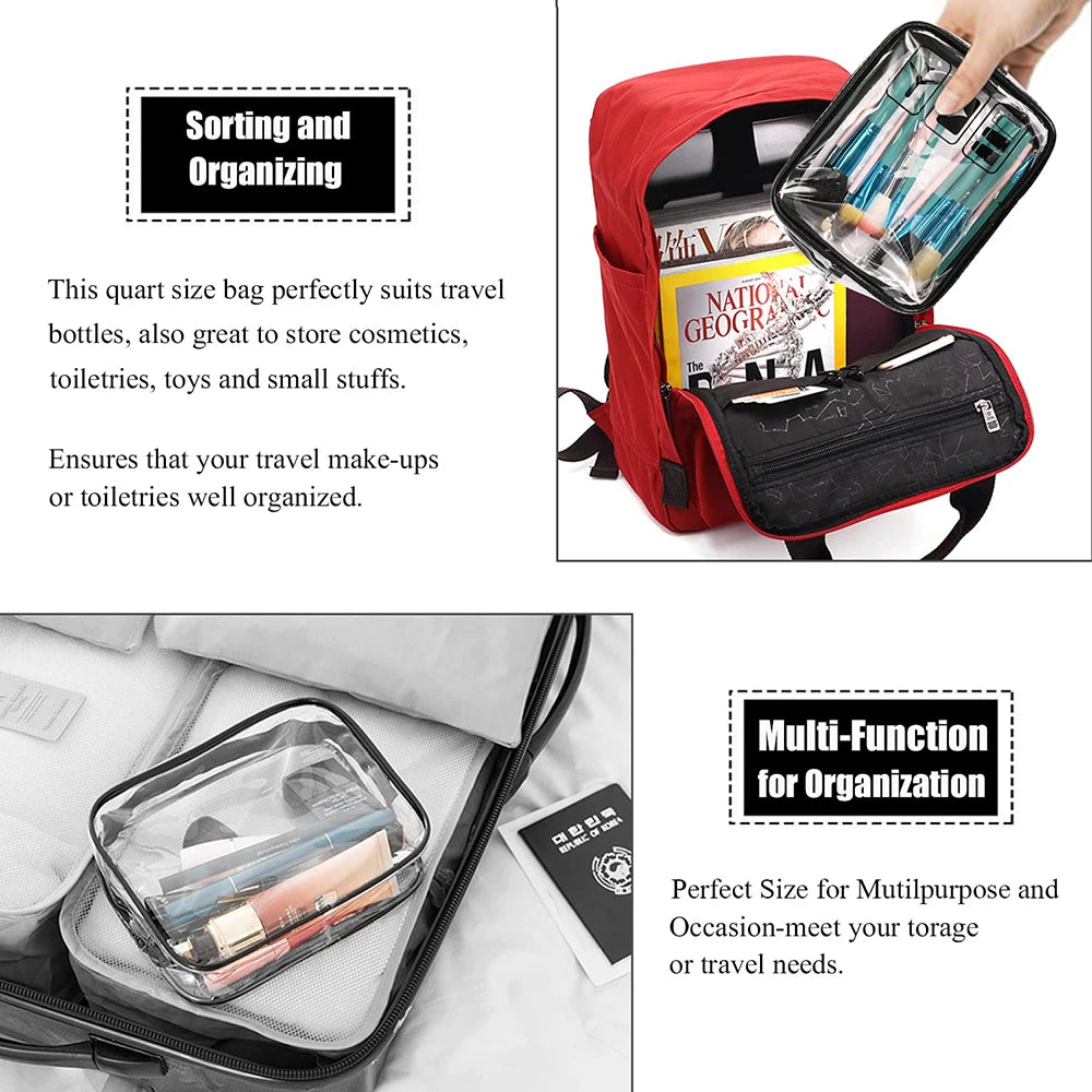 Vabena 3 Pcs Clear Travel Toiletry Bags - Airport Compliant Cosmetic Pouches