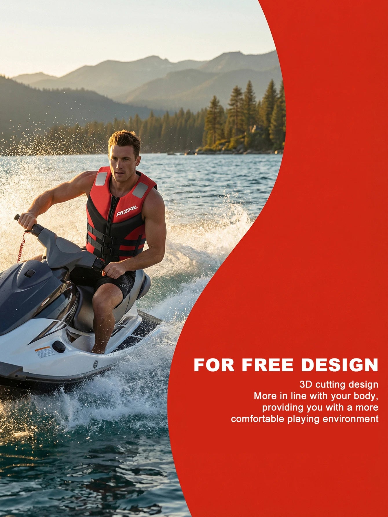Adult Life Vest for Water Sports, Kayak, Wakeboard & Rescue - High Visibility Safety Jacket