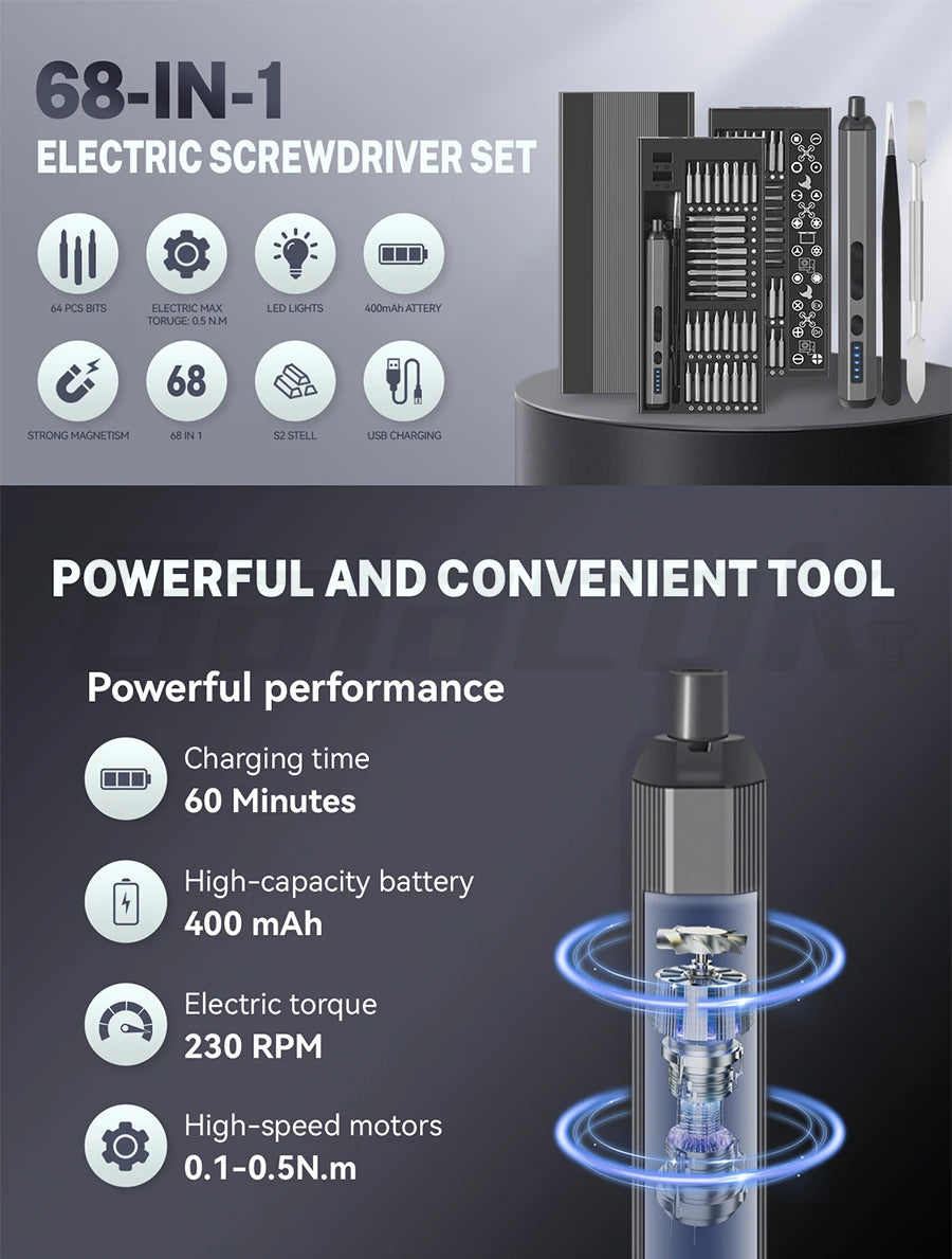 Precision Electric Screwdriver Set 68-in-1 for Mobile & Tablet Repair