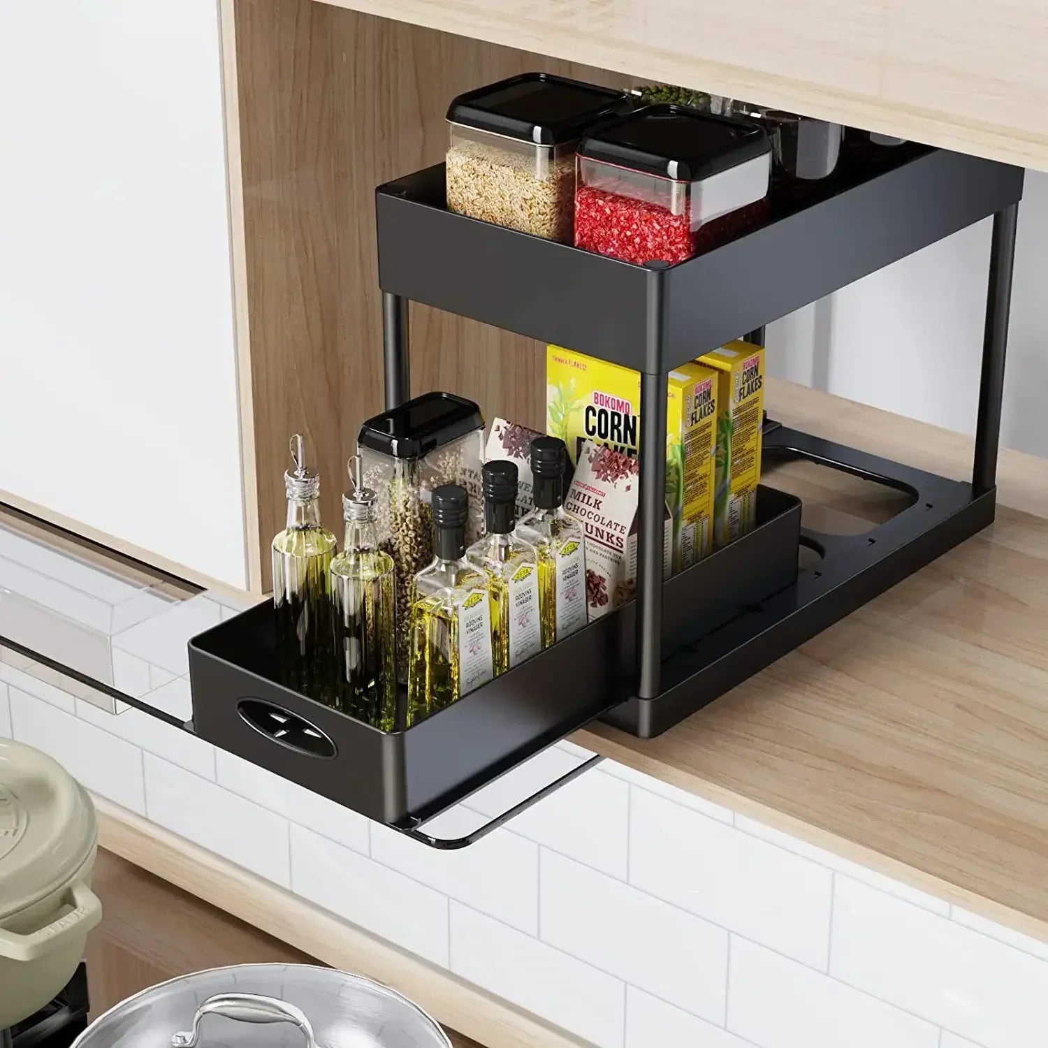 2-Tier Under Sink Organizer - Sliding Cabinet Basket Storage Rack for Bathroom & Kitchen