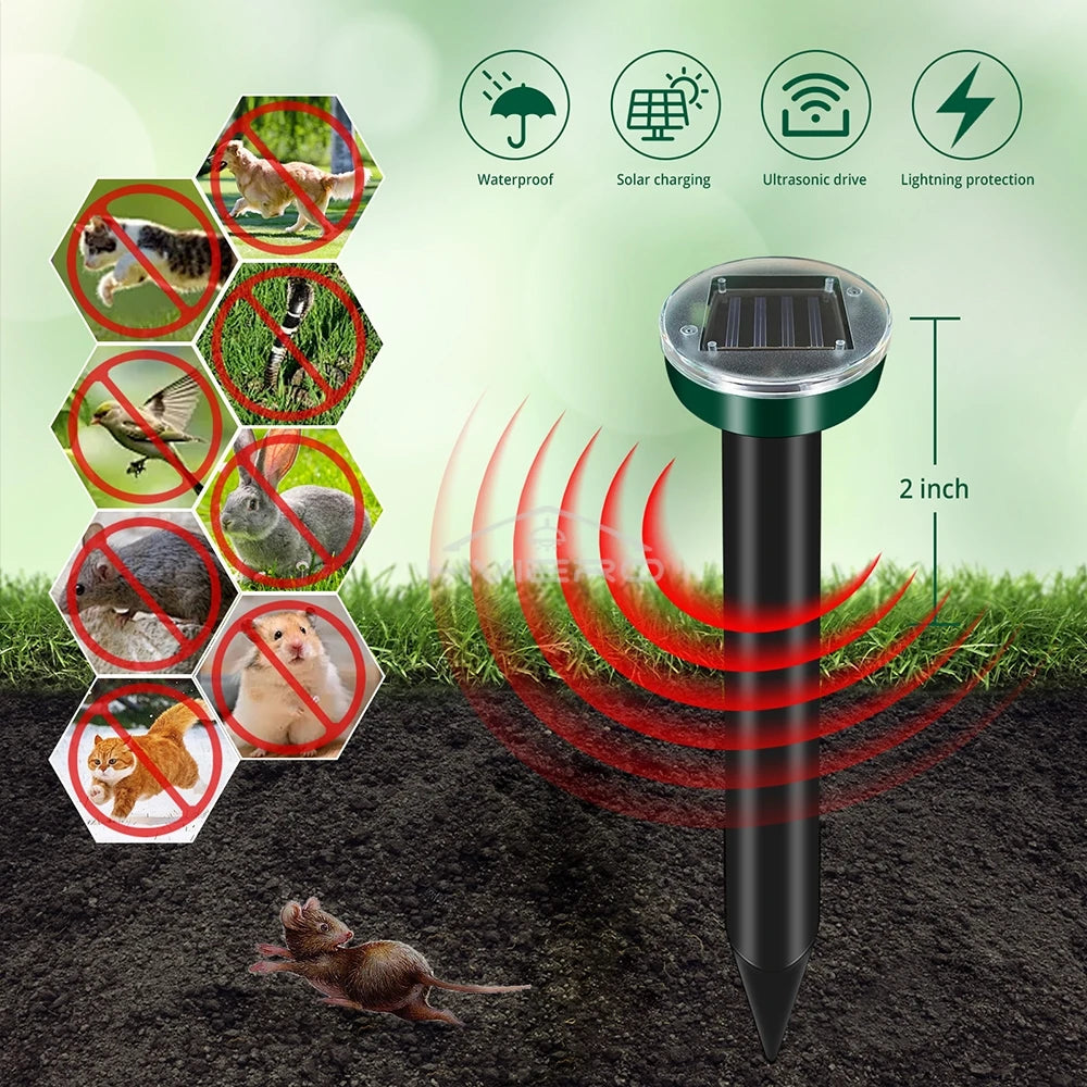 Solar Ultrasonic Rodent Pest Repeller Outdoor Garden Yard Mole Mouse Deterrent