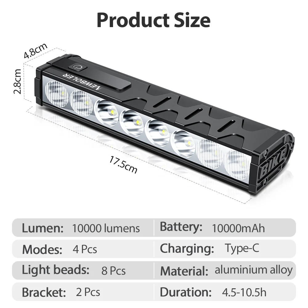 NEWBOLER 10000 Lumen Bike Light - USB Rechargeable MTB Road Lamp