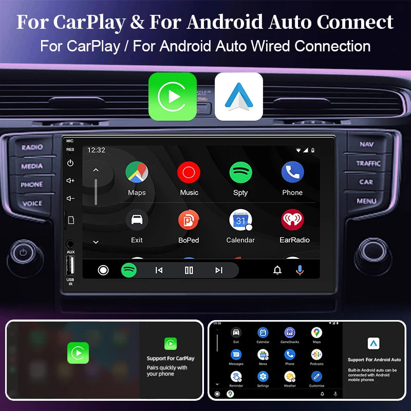 Hippcron 7" 1 Din Car Radio - CarPlay Android Auto Multimedia Player