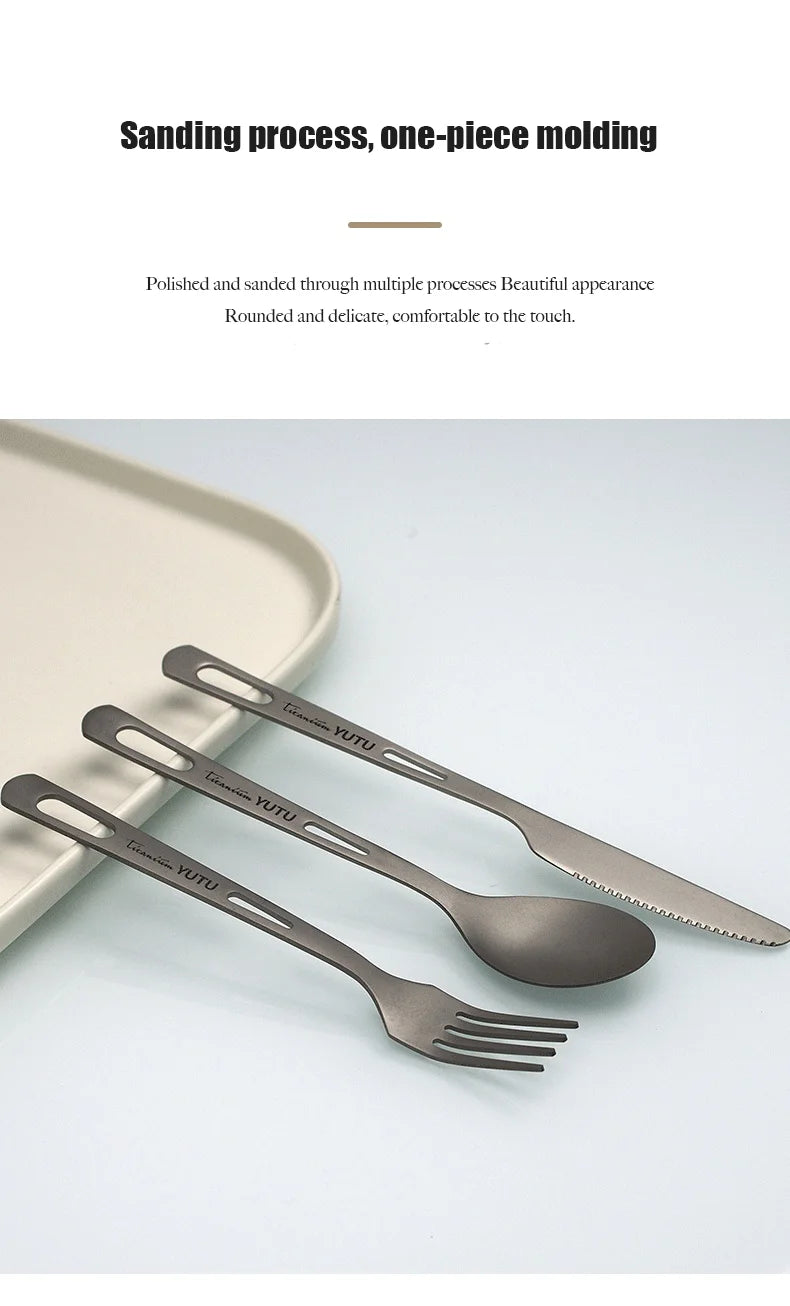 Premium Titanium Portable Cutlery Set - Lightweight Travel Tableware