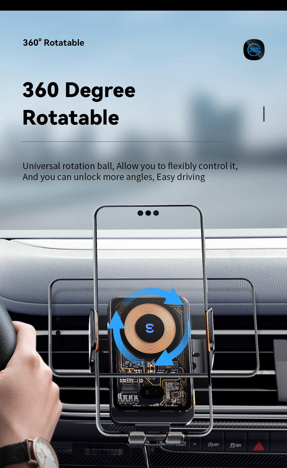 Essager 15W Qi Fast Wireless Car Charger & Phone Holder