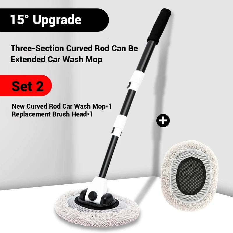Car Wash Brush with Telescoping Handle & Chenille Mop for Auto & Window Cleaning