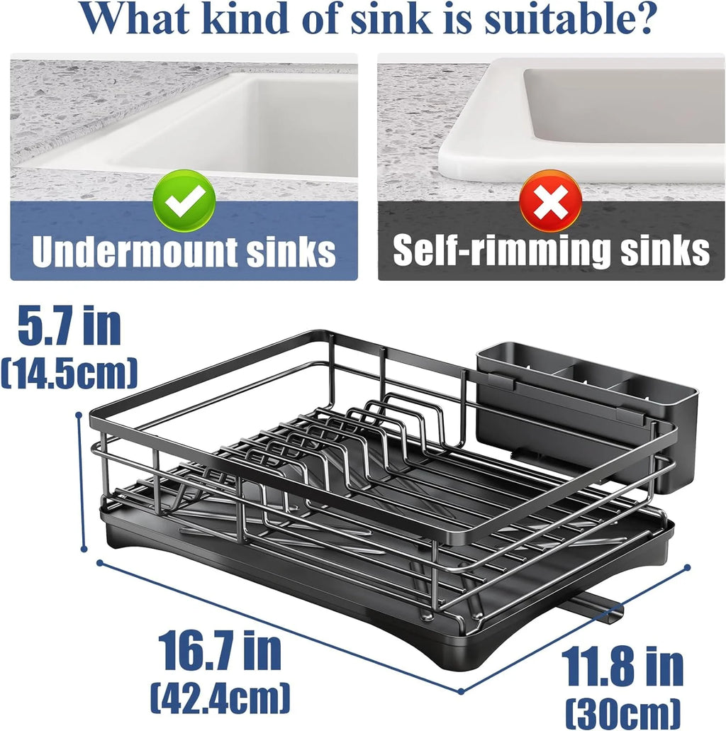 Large Rustproof Dish Drying Rack for Kitchen Counter with Drainboard & Utensil Holder