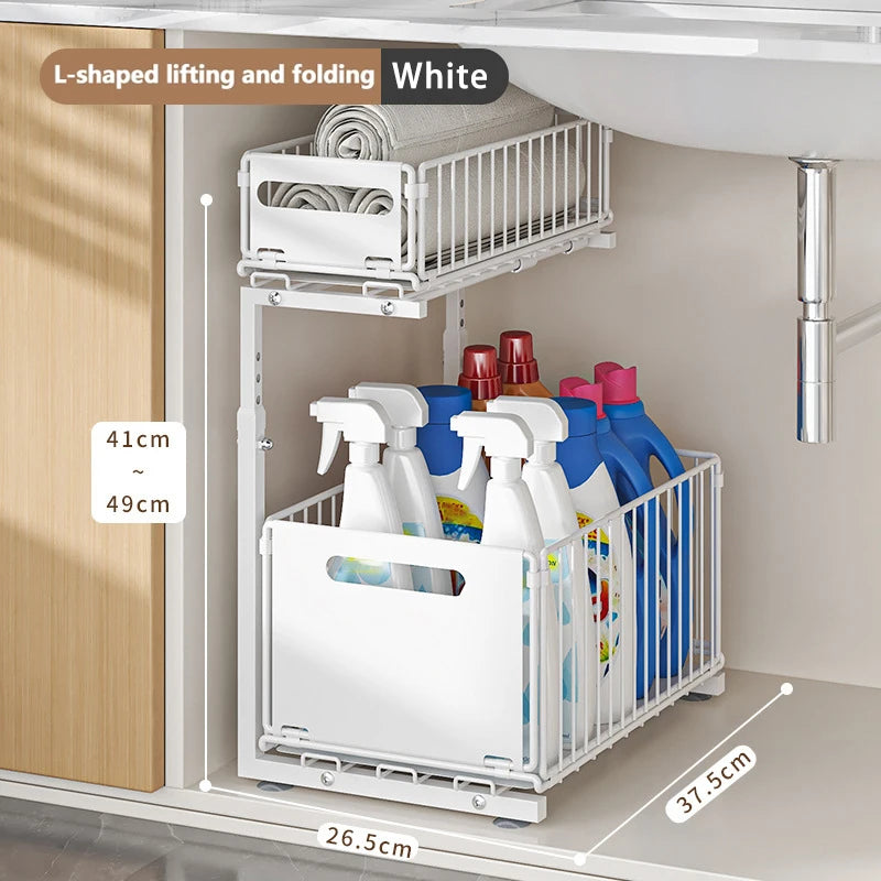 2-Tier Pull-Out Cabinet Organizer - Adjustable Under Sink Storage & Spice Rack